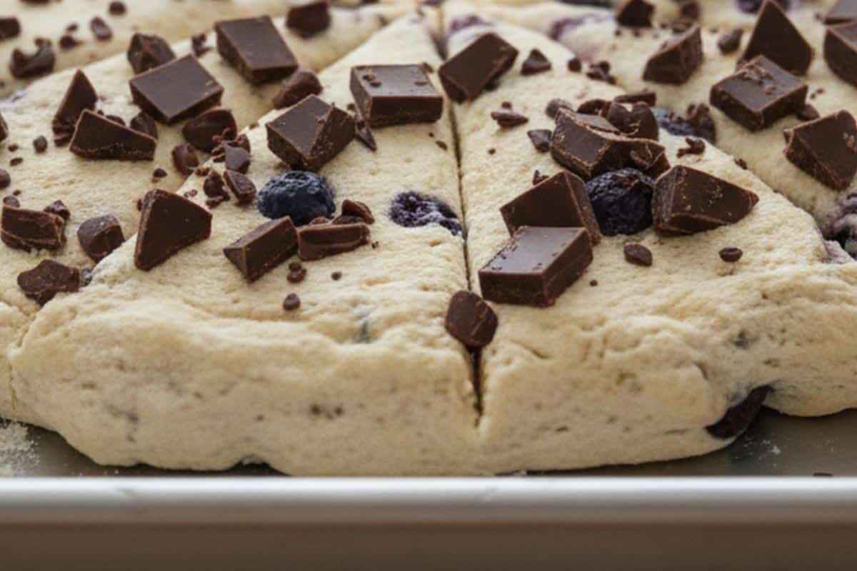 Shaped and sliced the dough and topped it with chocolate chunks. - 6