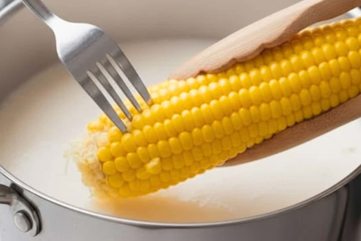 Use tongs to remove one ear and pierce it with a fork. If it feels soft and the kernels burst slightly