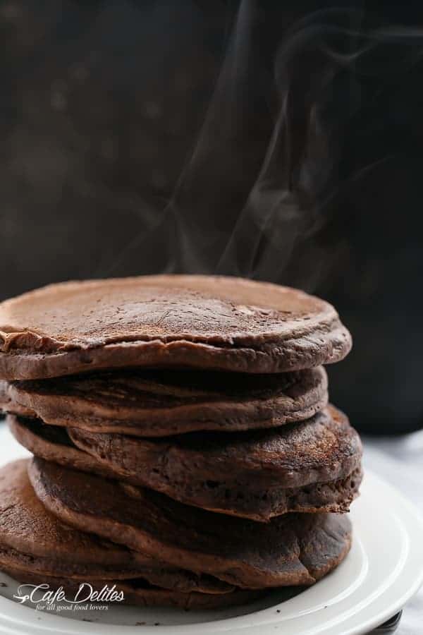 Also known as Birthday Cake for breakfast Double Chocolate Brownie Pancakes