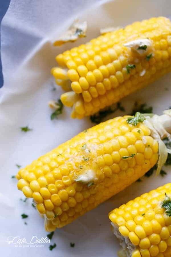 The Best Corn On The Cob With Garlic Butter | https://cafedelites.com