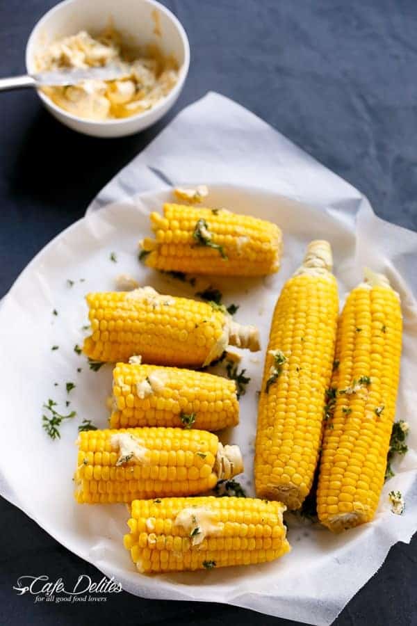 The Best Corn On The Cob With Garlic Butter | https://cafedelites.com