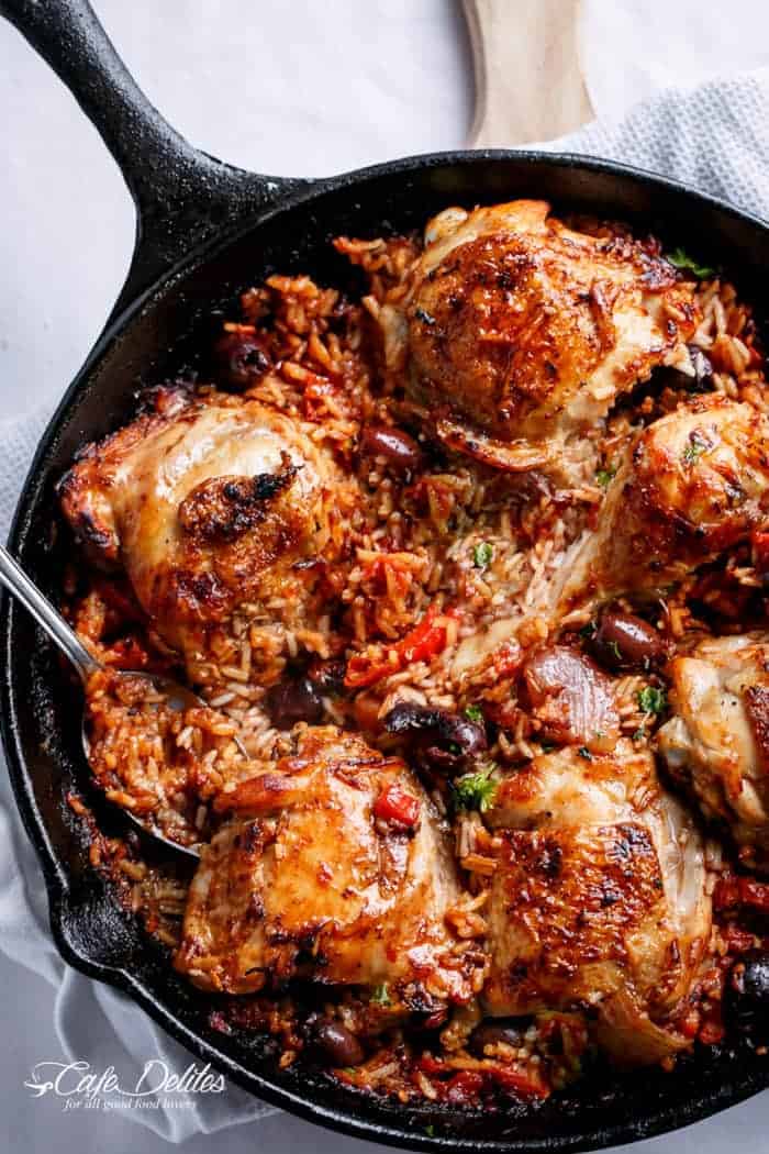 One Pan Tomato Basil Chicken & Rice - Cafe Delites