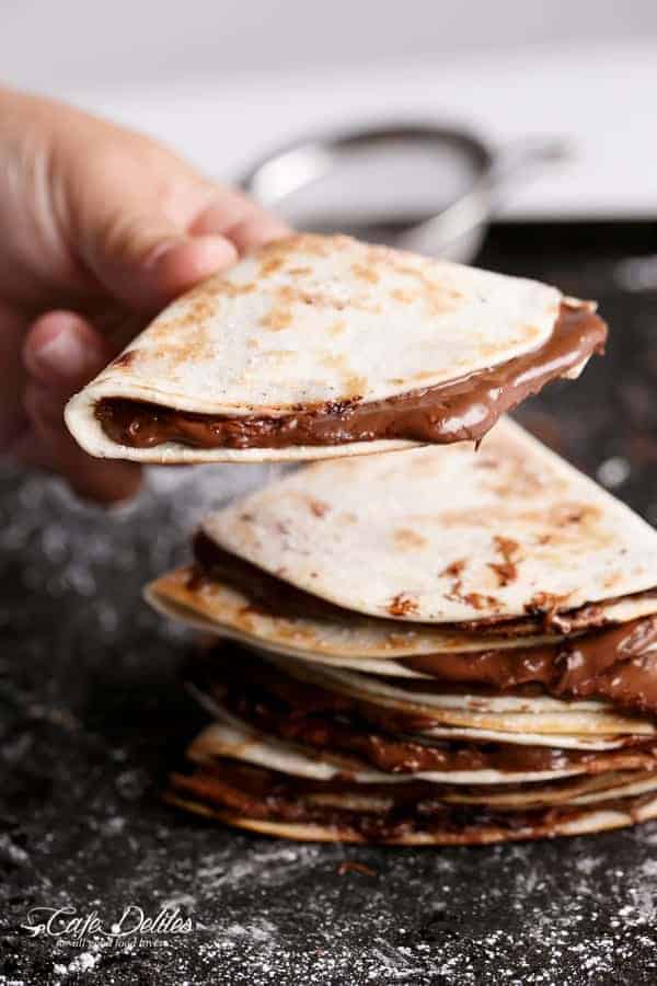 Simple Nutella Quesadillas in under 5 minutes! | https://cafedelites.com