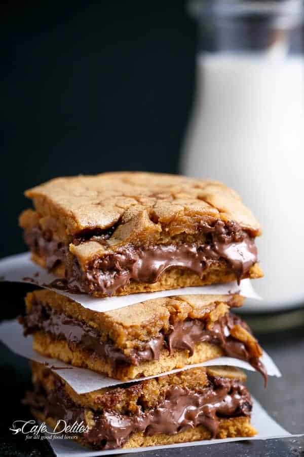 Nutella Stuffed Salted Caramel Blondies | https://cafedelites.com