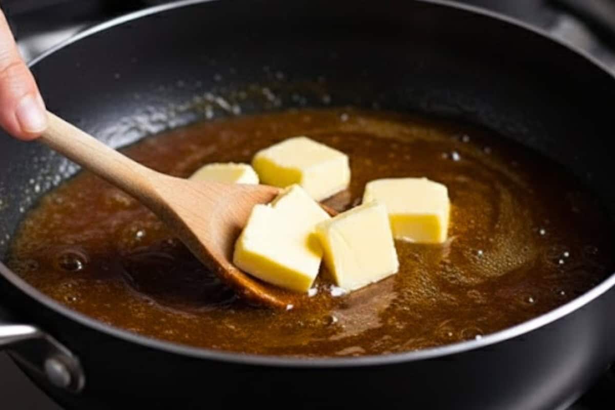 Lower the heat and stir in the butter, one tablespoon at a time