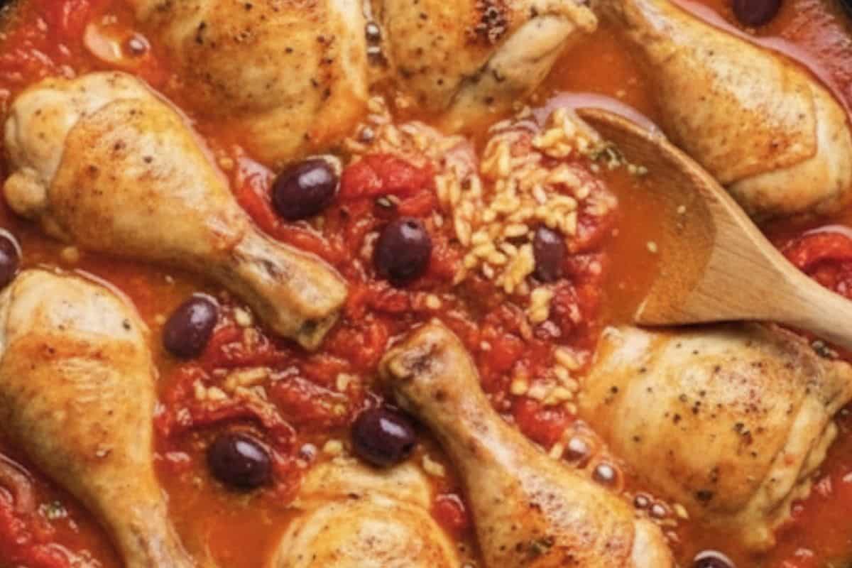 Return chicken on top of the rice mixture, then add tomatoes and chicken stock.