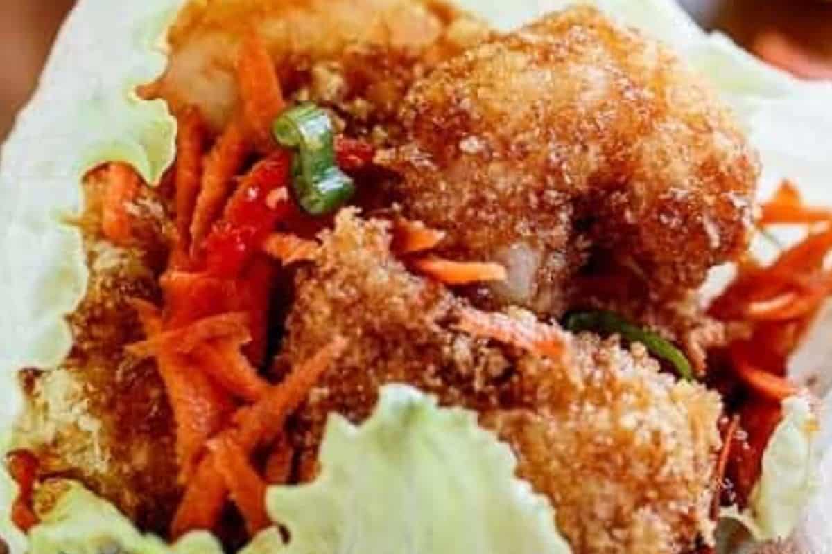 Remove shrimp tails, place about 10 shrimp into each lettuce cup, and drizzle generously with the warm teriyaki sauce - 6