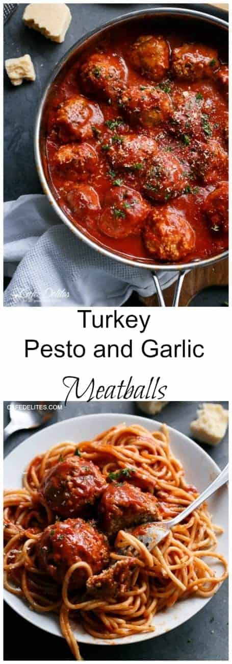 Turkey Pesto and Garlic Meatballs | https://cafedelites.com