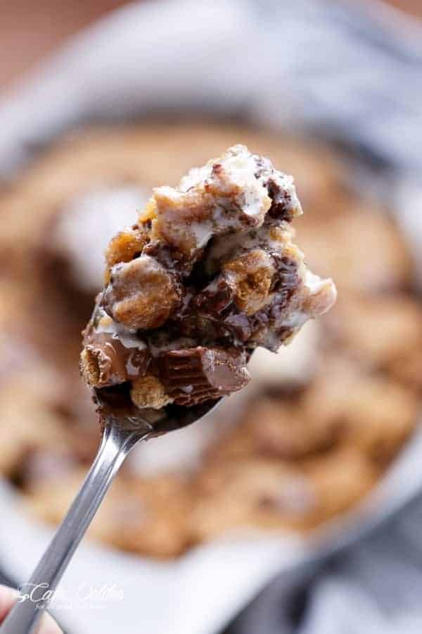 Nutella Stuffed Deep Dish Chocolate Chip Skillet Cookie - Cafe Delites