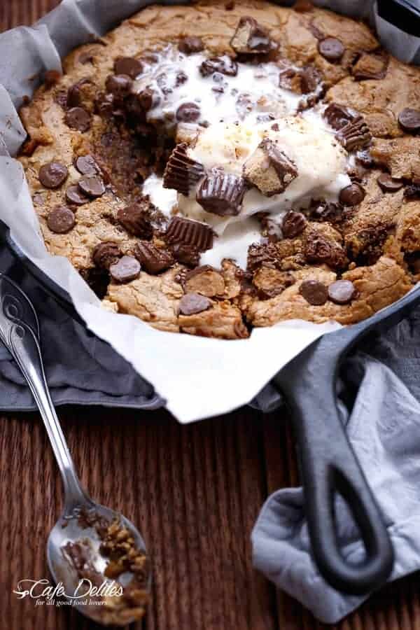 Nutella Stuffed Deep Dish Chocolate Chip Skillet Cookie - Cafe Delites