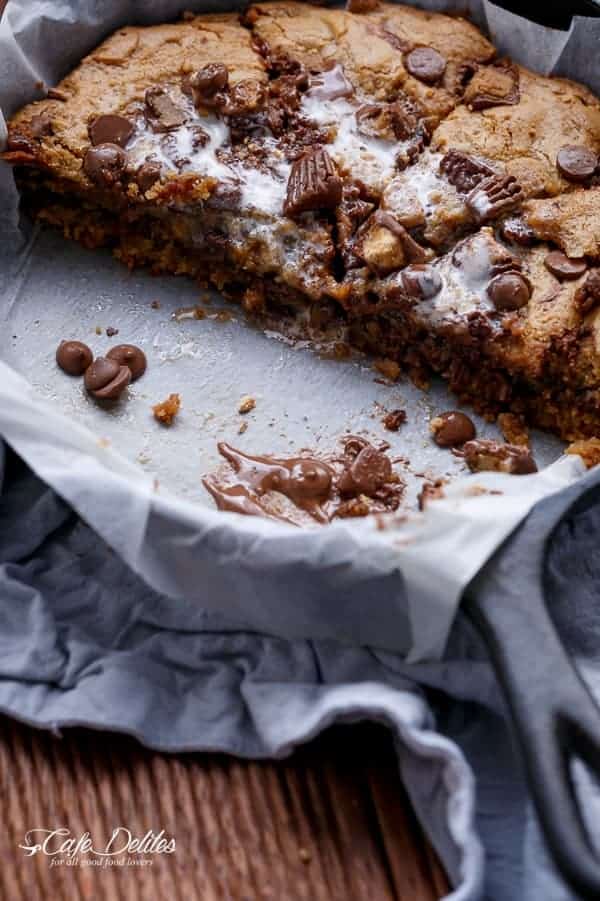 s Peanut Butter Chocolate Chip Skillet Cookie Nutella Stuffed Reese’s Peanut Butter Chocolate Chip Skillet Cookie