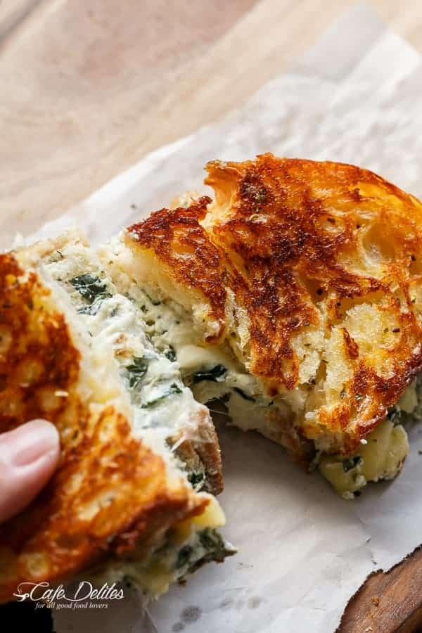 Spinach and Ricotta Grilled Cheese | https://cafedelites.com