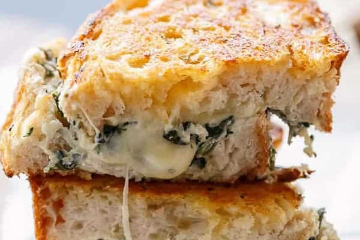 Close-up shot of Spinach and Ricotta Grilled Cheese.