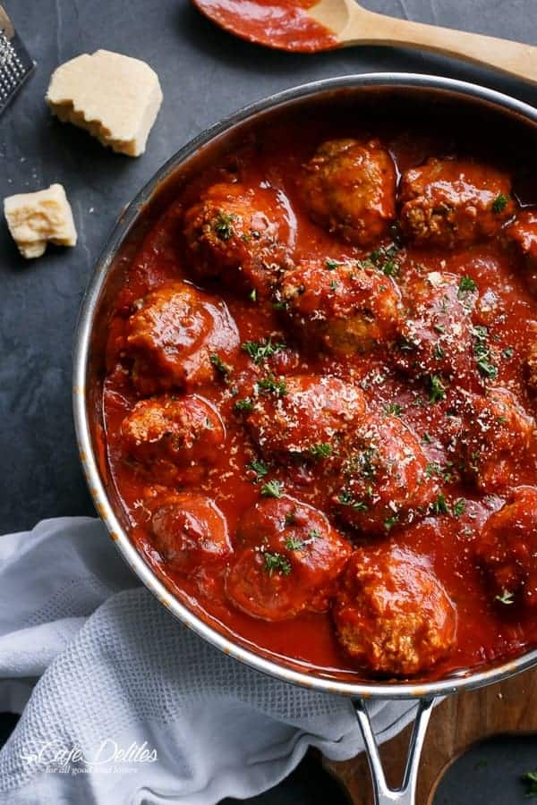 Turkey Meatballs with Pesto and garlic are seared and simmered in a rich and delicious tom Turkey Meatballs with Garlic and Pesto