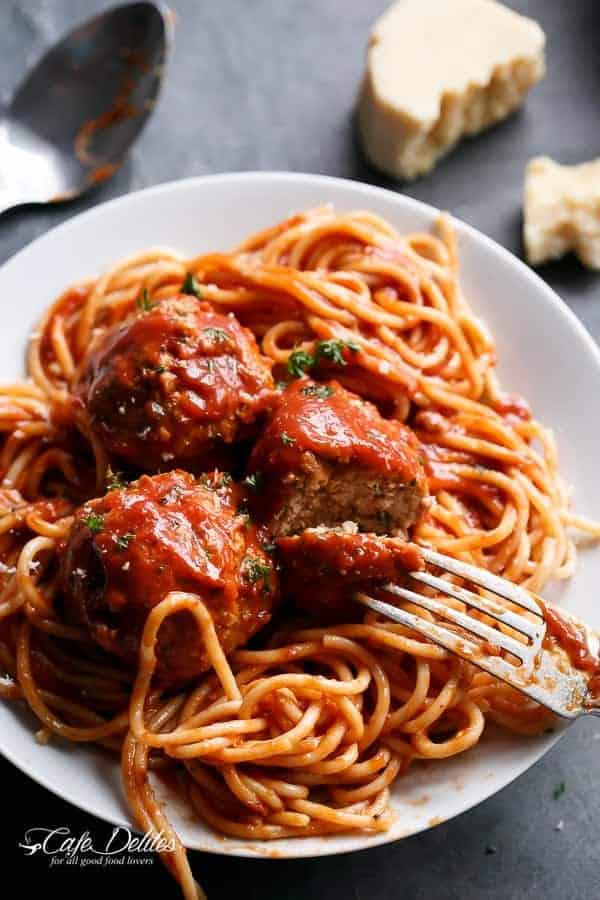 Turkey Meatballs with Pesto and garlic are seared and simmered in a rich and delicious tom Turkey Meatballs with Garlic and Pesto