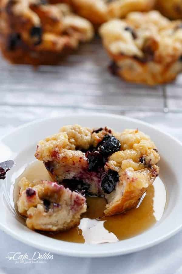 Blueberry Cheesecake Streusel French Toast Muffins | https://cafedelites.com