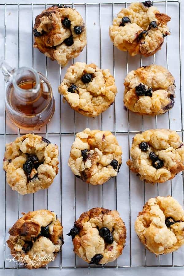 Blueberry Cheesecake Streusel French Toast Muffins | https://cafedelites.com