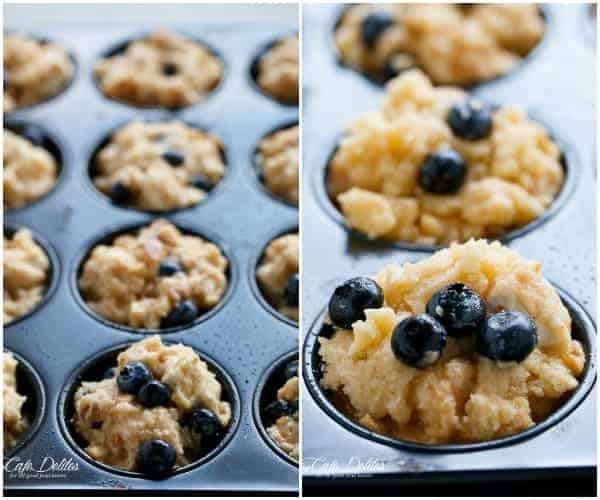 Blueberry Cheesecake Streusel French Toast Muffins | https://cafedelites.com