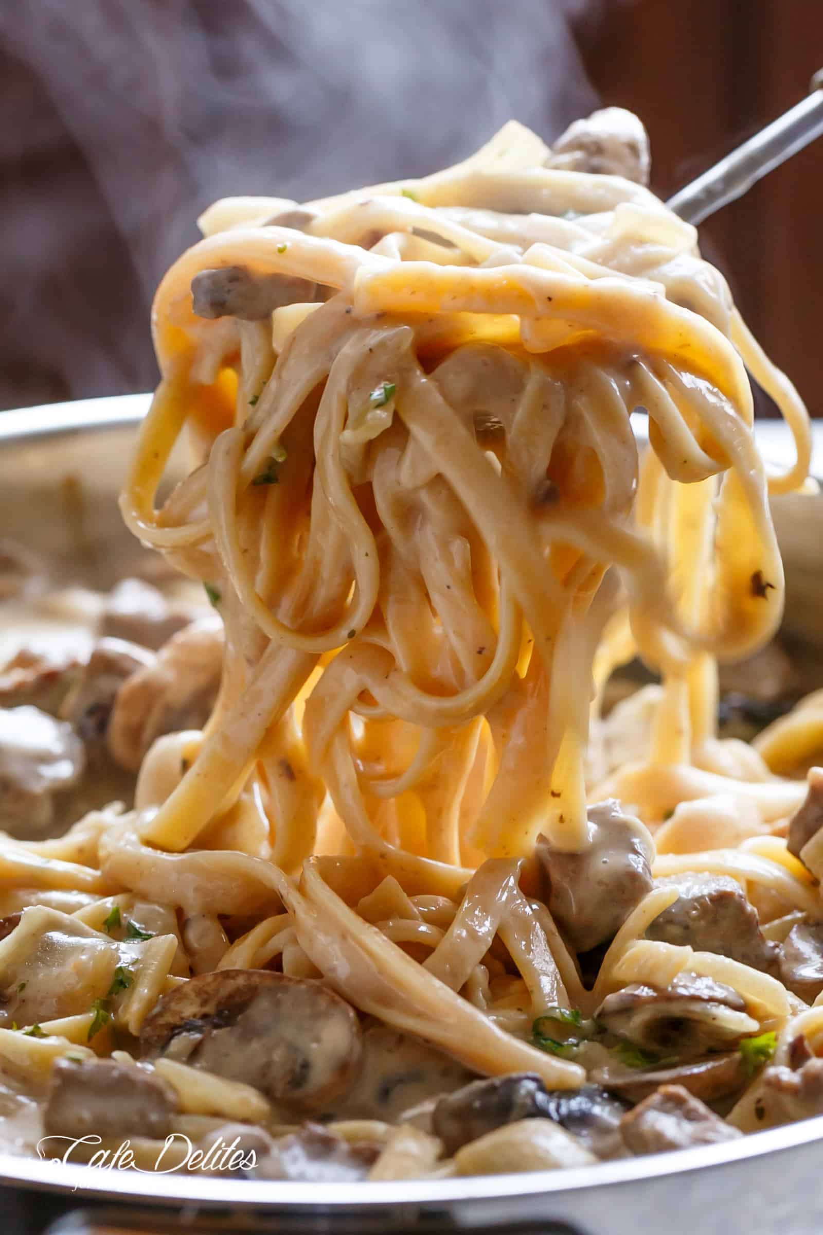 Creamy Beef and Mushroom Stroganoff is ready and on the table in less than  Creamy Beef and Mushroom Stroganoff