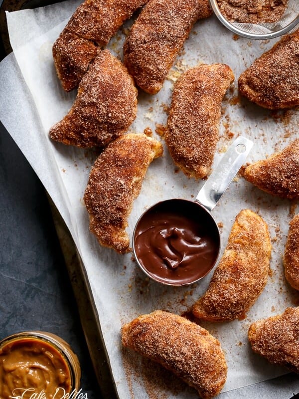 Dulce De Leche Churro Empanadas pieces on a baking tray