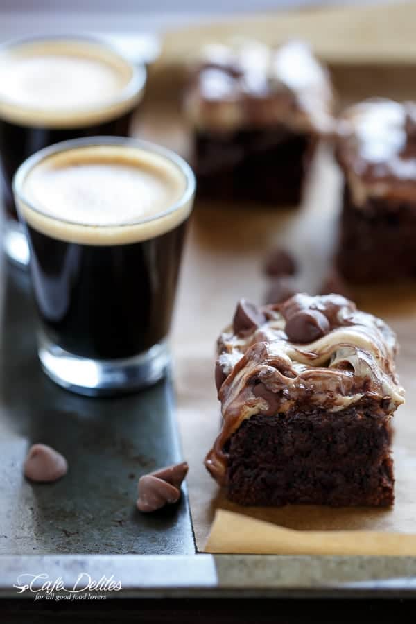 Espresso Fudge Brownies with Mocha Swirl Cookie Dough | https://cafedelites.com