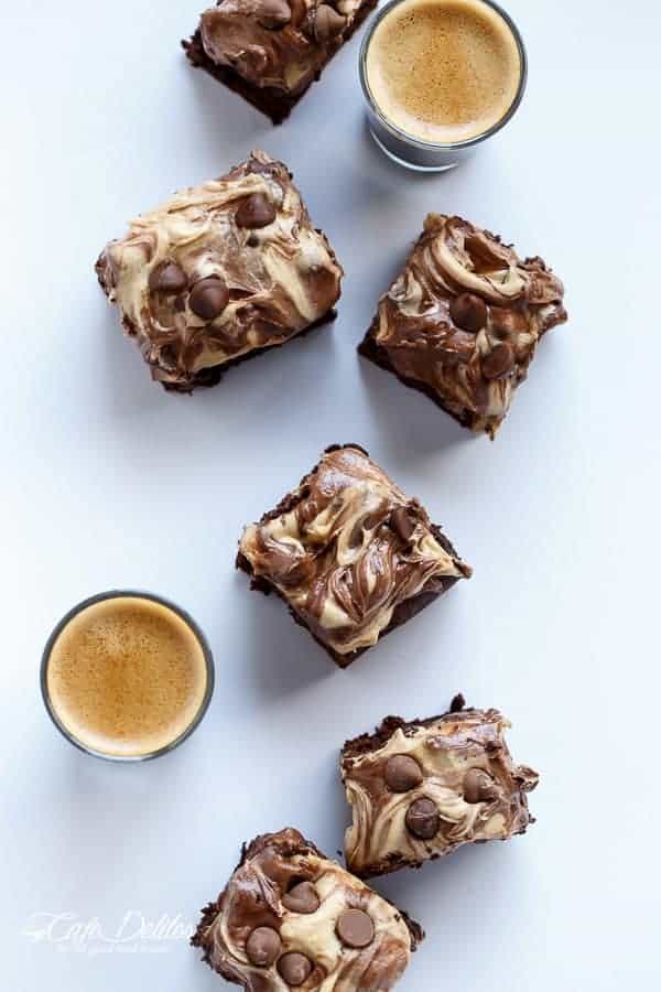 Espresso Fudge Brownies with Mocha Swirl Cookie Dough | https://cafedelites.com