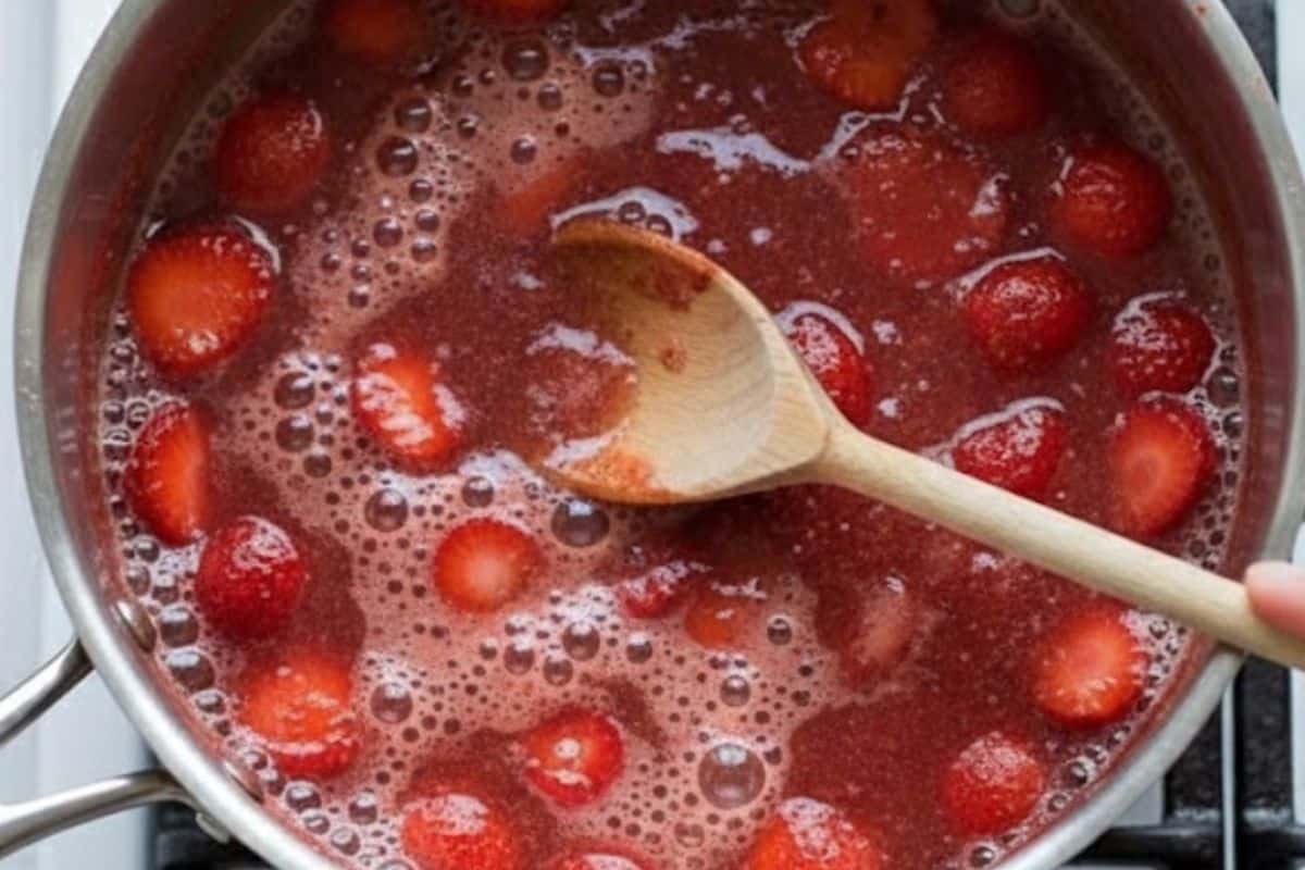 In a saucepan, combine strawberries, sugar, water, vanilla, and cinnamon. - 4