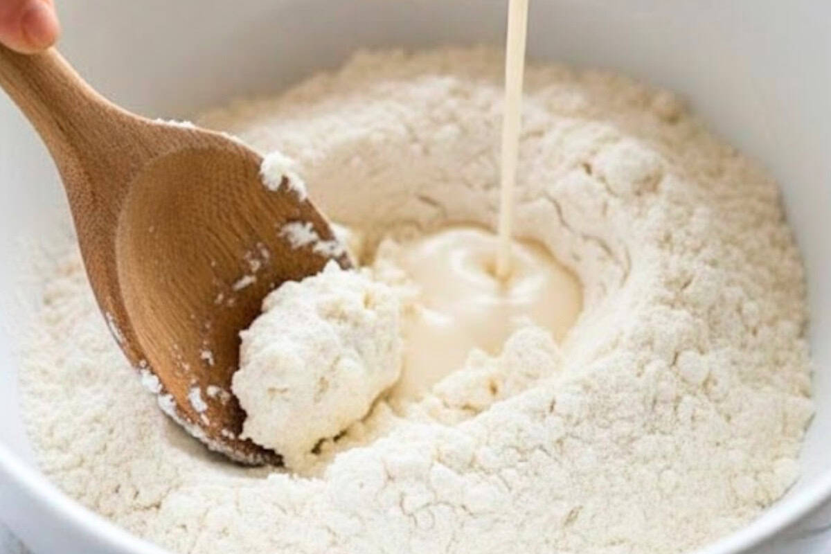  Mix the buttermilk with melted butter, then pour mix with the dry ingredients - 6