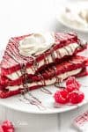 Red Velvet French Toast Cheesecake | cafedelites.com