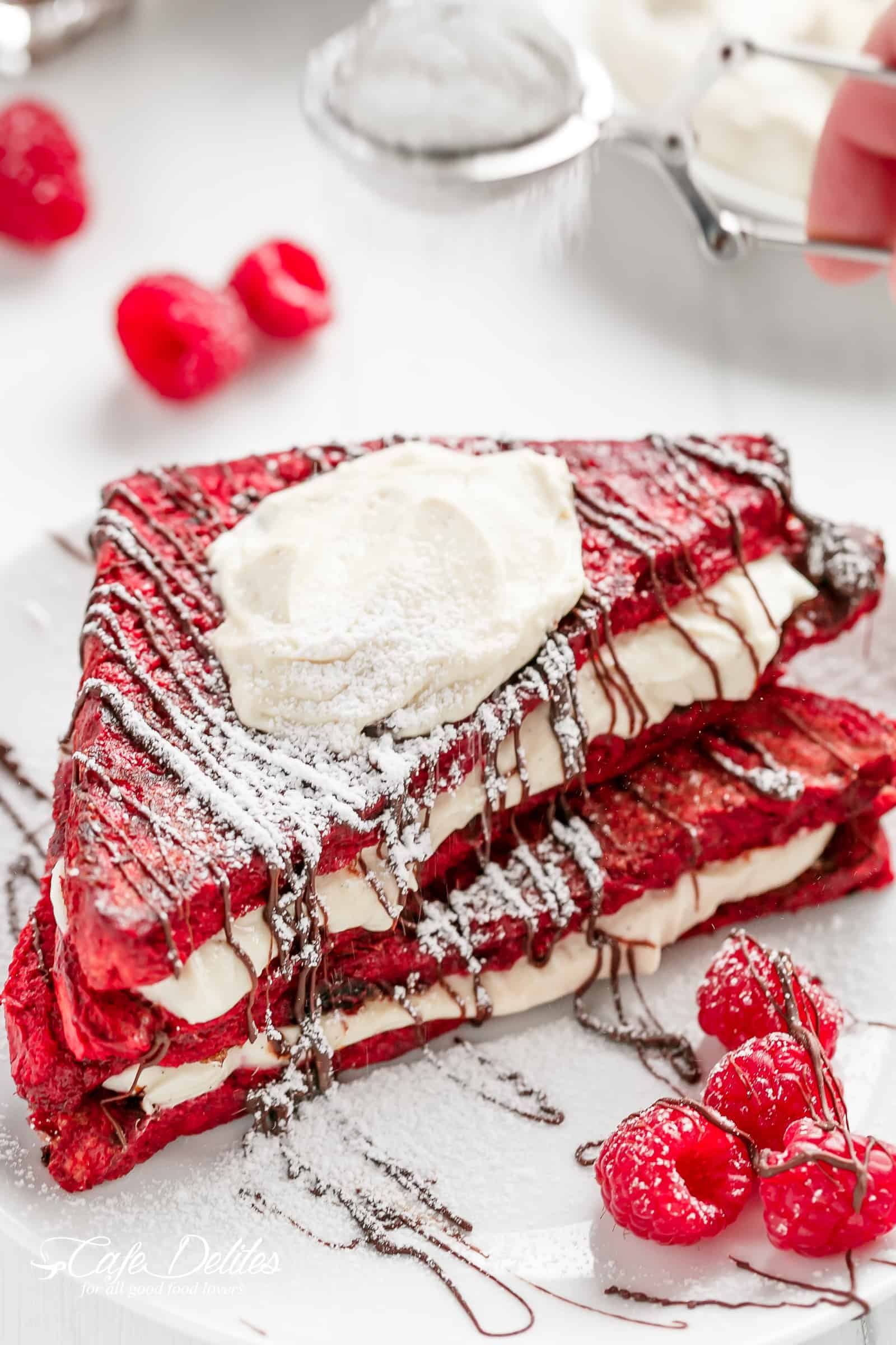 Red Velvet French Toast with Vanilla Bean Cheesecake Filling Red Velvet French Toast