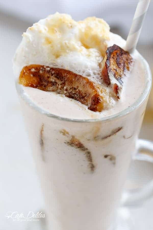 Banana Cream Pie Breakfast Smoothie with Fried Honey Bananas | https://cafedelites.com