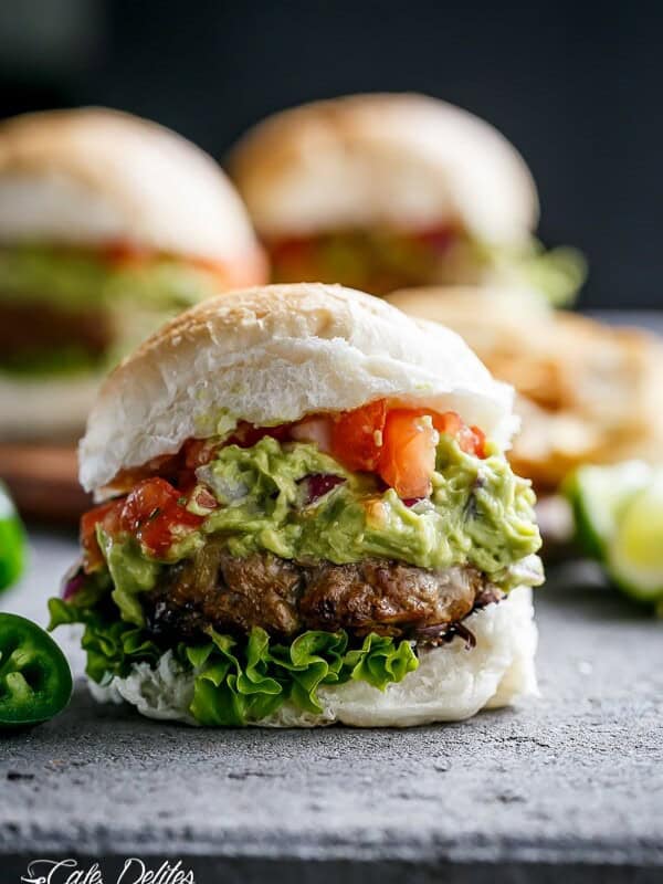 Side view image of Carne Asada Guacamole Burgers