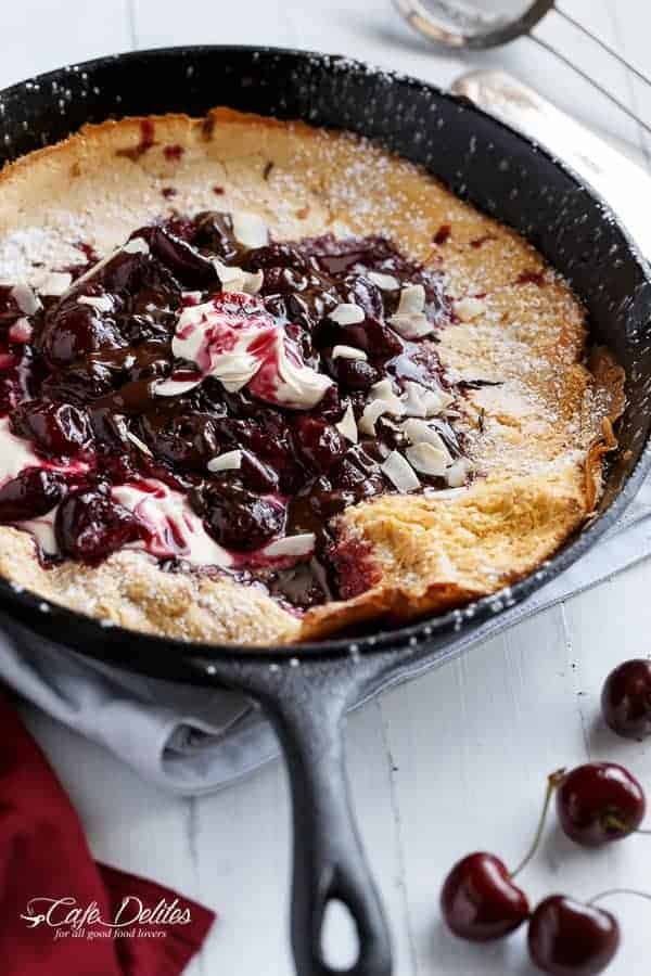 Chocolate-Cherry Browned Butter German Pancake