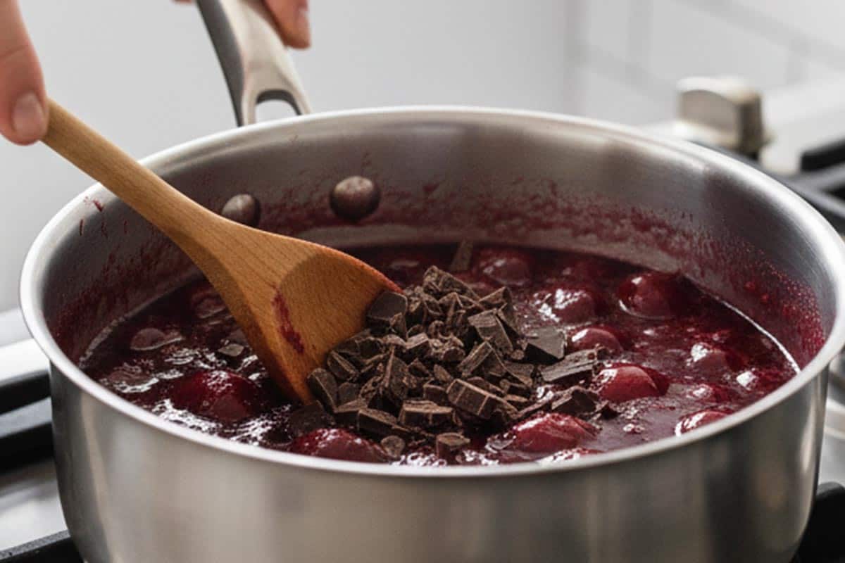 Stirred in the chopped chocolate into the hot cherries. - 9