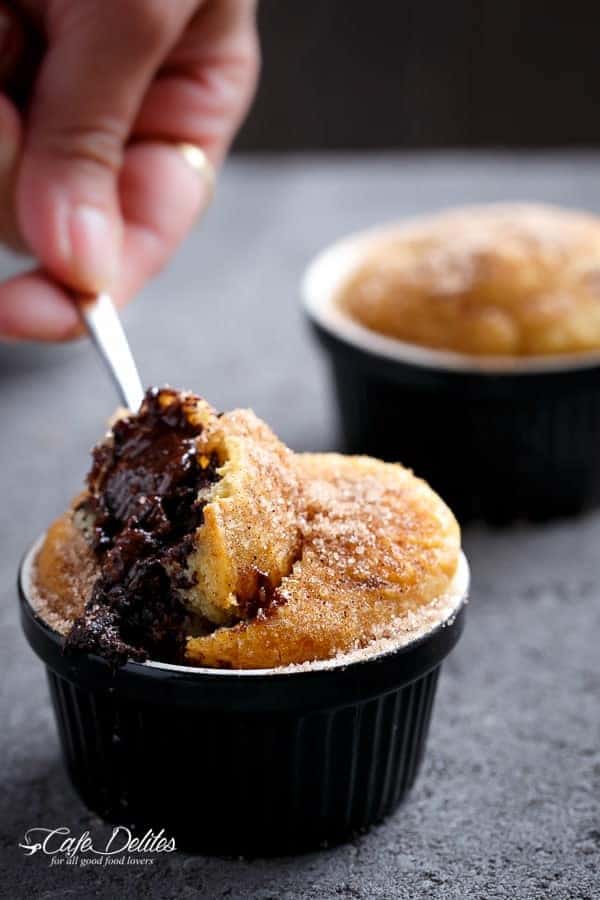 Churro Lava Cakes | https://cafedelites.com