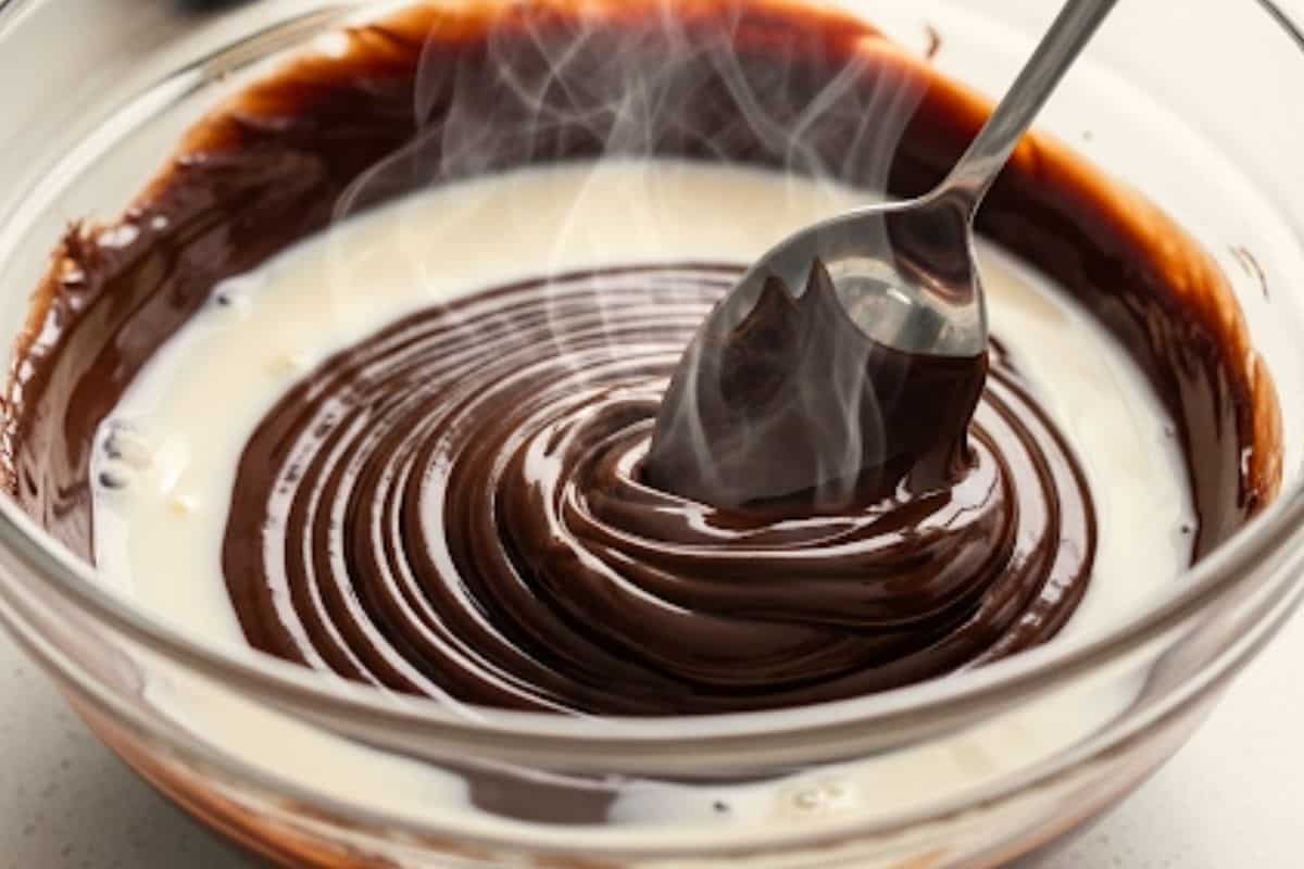 Microwave chocolate and milk for 30 seconds then stir.
