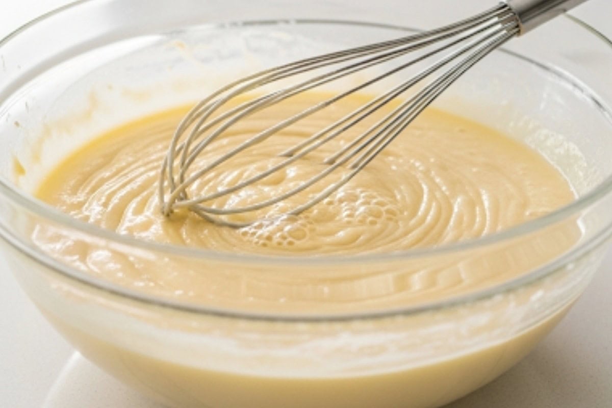 Whisk flour, sugar, salt, baking powder, melted butter, egg, vanilla and milk until smooth.