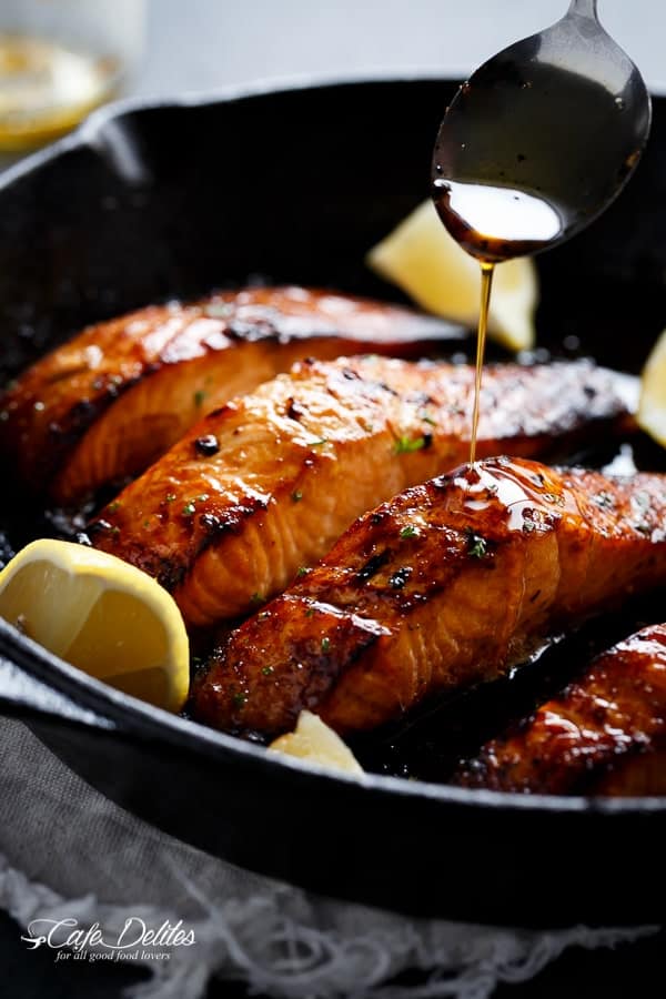 Grilled Browned Butter Honey Garlic Salmon | https://cafedelites.com