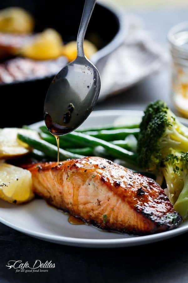 Grilled Browned Butter Honey Garlic Salmon | https://cafedelites.com