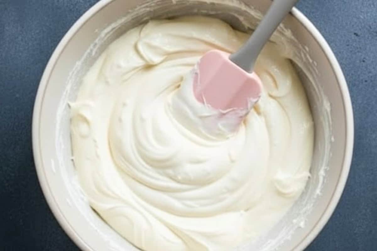 Combine the softened cream cheese and yogurt in a bowl and stir until completely smooth. 