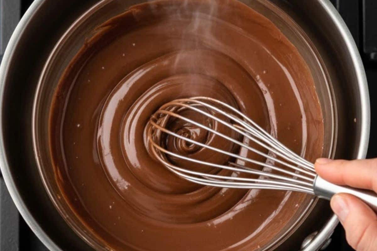 Melt the Nutella gently over a pot of simmering water. Whisk until smooth