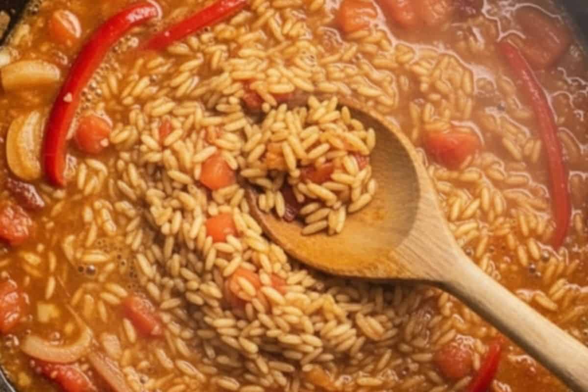Stir in long grain rice and bring to a simmer.