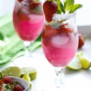 Strawberry Coconut Mojitos in a glass