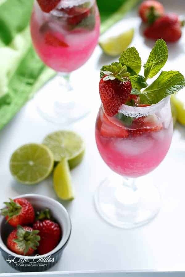 Strawberry Coconut Mojitos | https://cafedelites.com