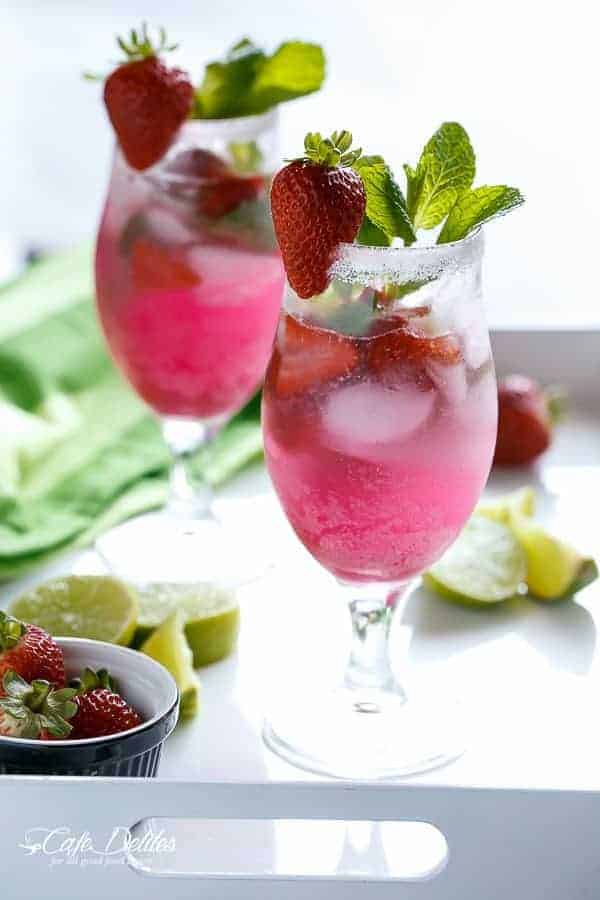 Strawberry Coconut Mojitos | https://cafedelites.com