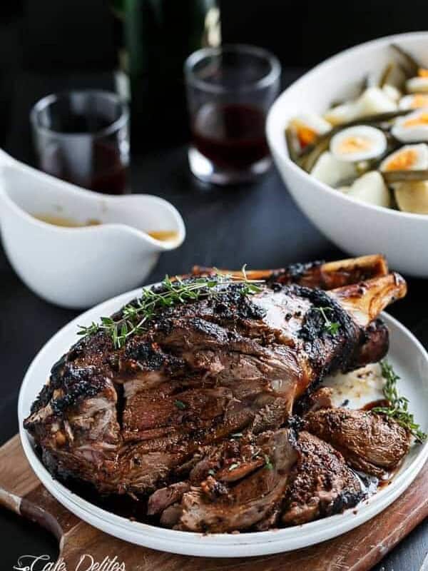 Sundried Tomato and Garlic Roast Lamb on a plate