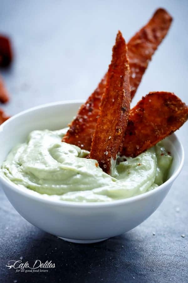 Crispy Sweet Potato Wedges with Garlic Avocado Aioli Crispy Sweet Potato Wedges with Garlic Avocado Aioli