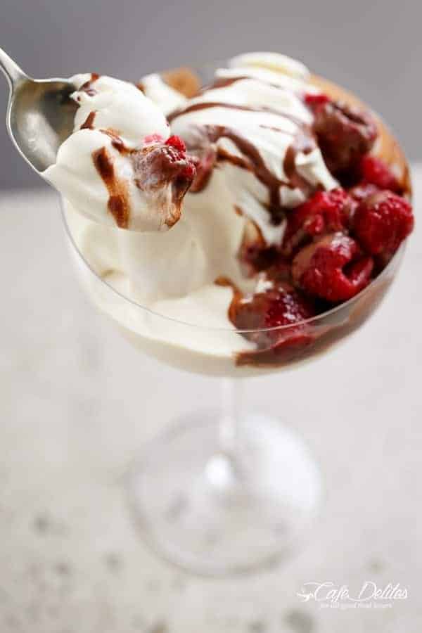 s any combination better than chocolate and hazelnuts  Creamy Kahlua Raspberry Cheesecake Parfaits