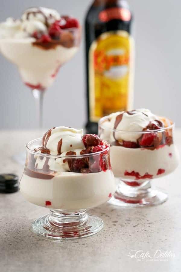 creamy kahlua raspberry cheesecake parfaits