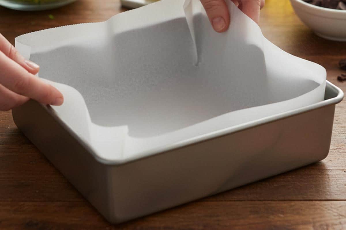 Lined an 8 inch square baking pan with parchment paper.